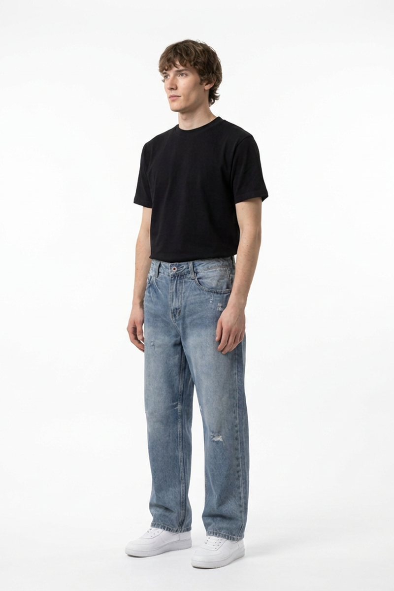 Men's Vintage Wash Loose Straight-Leg Jeans