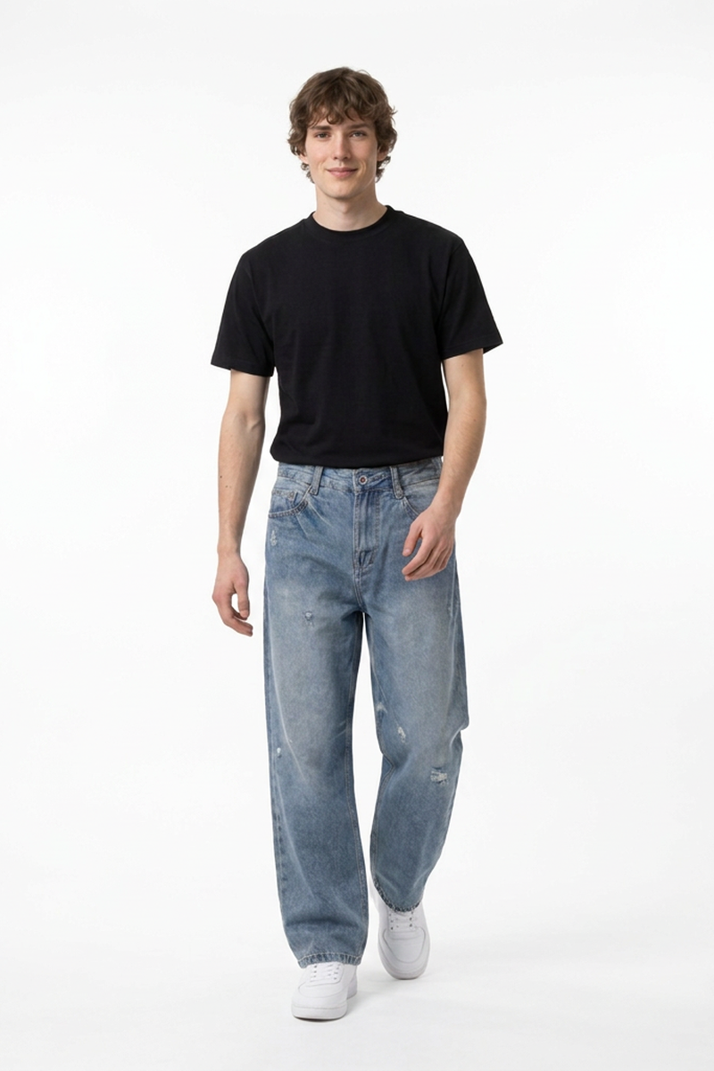 Men's Vintage Wash Loose Straight-Leg Jeans