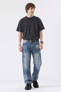 Men's Vintage Wash Straight-Leg Multi-Pocket Cargo Jeans