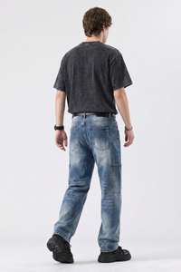Men's Vintage Wash Straight-Leg Multi-Pocket Cargo Jeans