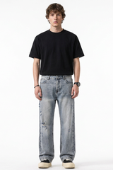 Men's Distressed Ripped Straight-Leg Jeans