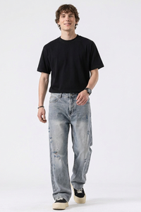 Men's Distressed Ripped Straight-Leg Jeans