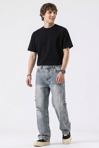 Men's Distressed Ripped Straight-Leg Jeans
