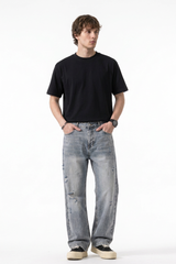 Men's Distressed Ripped Straight-Leg Jeans