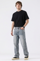 Men's Distressed Ripped Straight-Leg Jeans