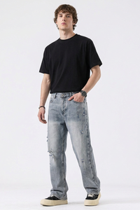 Men's Distressed Ripped Straight-Leg Jeans