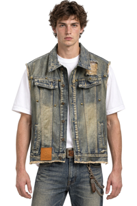 Men's Vintage Distressed Sleeveless Denim Vest