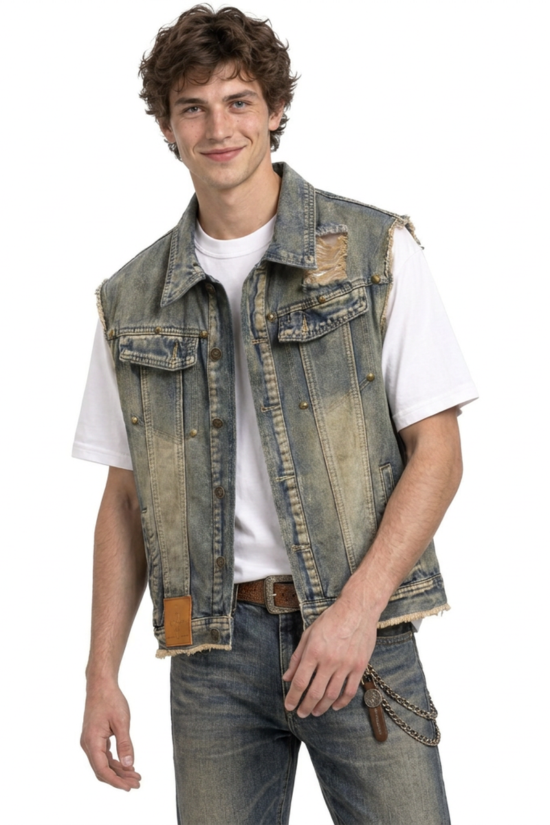 Men's Vintage Distressed Sleeveless Denim Vest