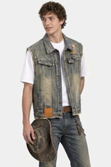 Men's Vintage Distressed Sleeveless Denim Vest