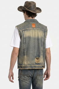 Men's Vintage Distressed Sleeveless Denim Vest