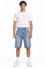 Men's Vintage Wash Ripped Denim Shorts