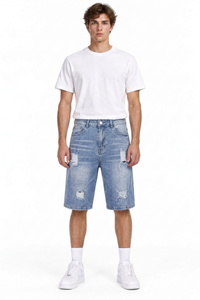 Men's Vintage Wash Ripped Denim Shorts