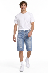Men's Vintage Wash Ripped Denim Shorts