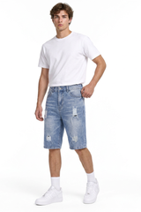 Men's Vintage Wash Ripped Denim Shorts