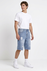 Men's Vintage Wash Ripped Denim Shorts