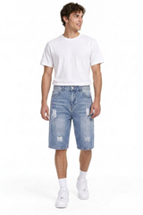 Men's Vintage Wash Ripped Denim Shorts