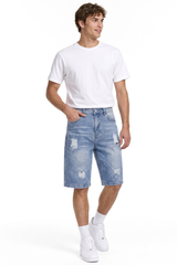 Men's Vintage Wash Ripped Denim Shorts