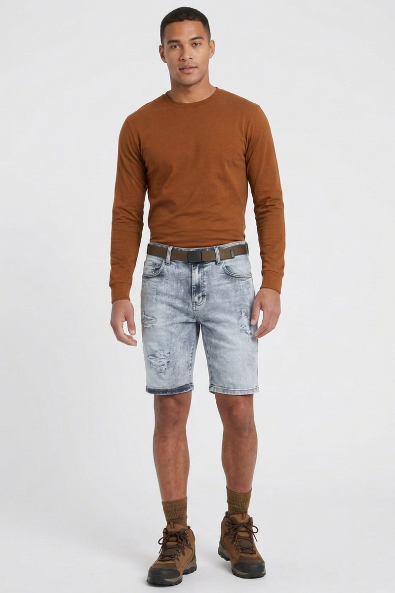 Men's Streetweat Light Blue Ripped Wash Denim Shorts