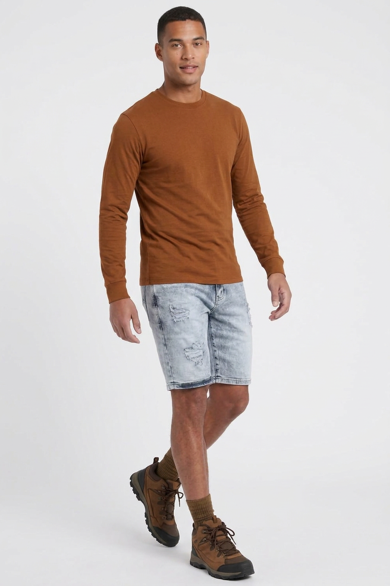 Men's Streetweat Light Blue Ripped Wash Denim Shorts