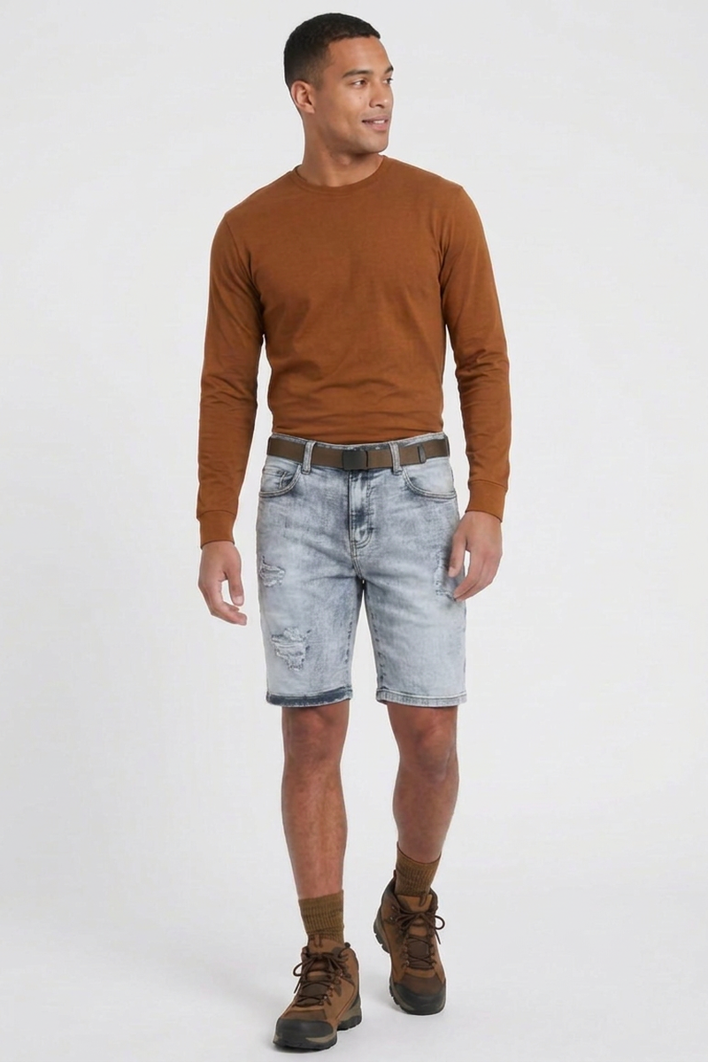 Men's Streetweat Light Blue Ripped Wash Denim Shorts