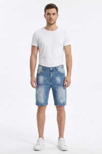 Men's Blue Gradient Dye Ripped Denim Shorts