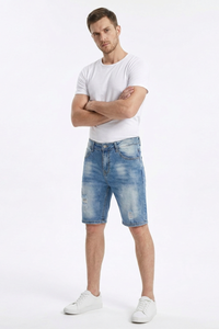 Men's Blue Gradient Dye Ripped Denim Shorts