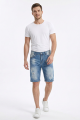 Men's Blue Gradient Dye Ripped Denim Shorts
