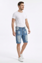 Men's Blue Gradient Dye Ripped Denim Shorts