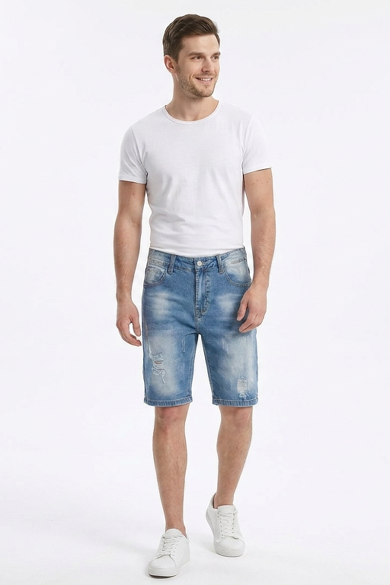 Men's Blue Gradient Dye Ripped Denim Shorts