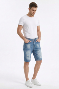 Men's Blue Gradient Dye Ripped Denim Shorts