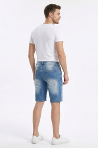 Men's Blue Gradient Dye Ripped Denim Shorts