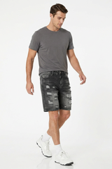 Men's Vintage Black Distressed Ripped Denim Shorts