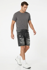 Men's Vintage Black Distressed Ripped Denim Shorts