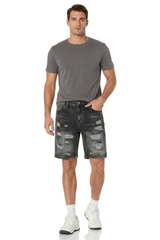 Men's Vintage Black Distressed Ripped Denim Shorts