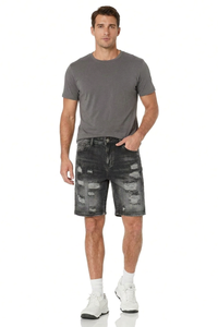 Men's Vintage Black Distressed Ripped Denim Shorts