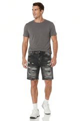 Men's Vintage Black Distressed Ripped Denim Shorts