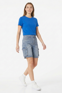 Women's Relaxed Fit High-Waisted Cargo Denim Shorts