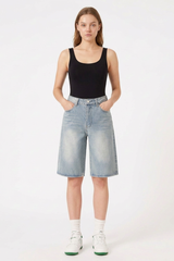 Women's Vintage High-Waisted Denim Bermuda Shorts