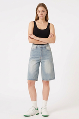 Women's Vintage High-Waisted Denim Bermuda Shorts