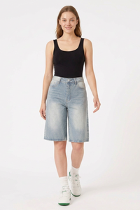 Women's Vintage High-Waisted Denim Bermuda Shorts
