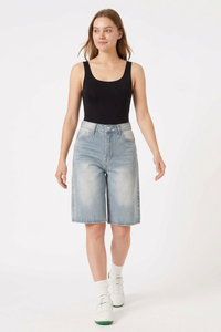 Women's Vintage High-Waisted Denim Bermuda Shorts