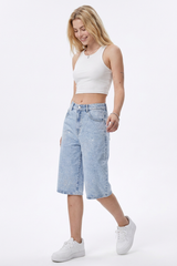 Women's Rhinestone Detail Wide-Leg Denim Shorts