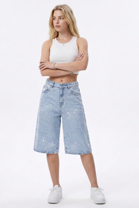 Women's Rhinestone Detail Wide-Leg Denim Shorts