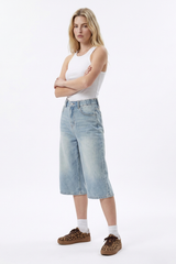 Women's High-Waisted Loose Fit Bermuda Denim Shorts