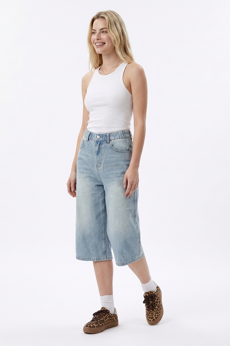Women's High-Waisted Loose Fit Bermuda Denim Shorts