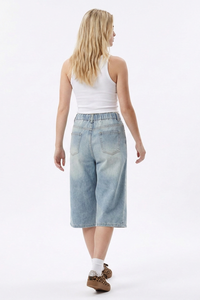 Women's High-Waisted Loose Fit Bermuda Denim Shorts