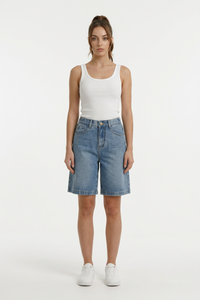 Women's Light Blue Denim Shorts With Back Bow Detail