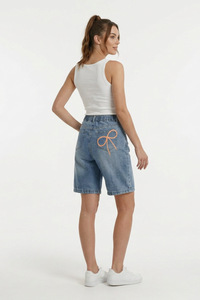 Women's Light Blue Denim Shorts With Back Bow Detail