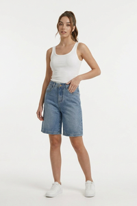 Women's Light Blue Denim Shorts With Back Bow Detail