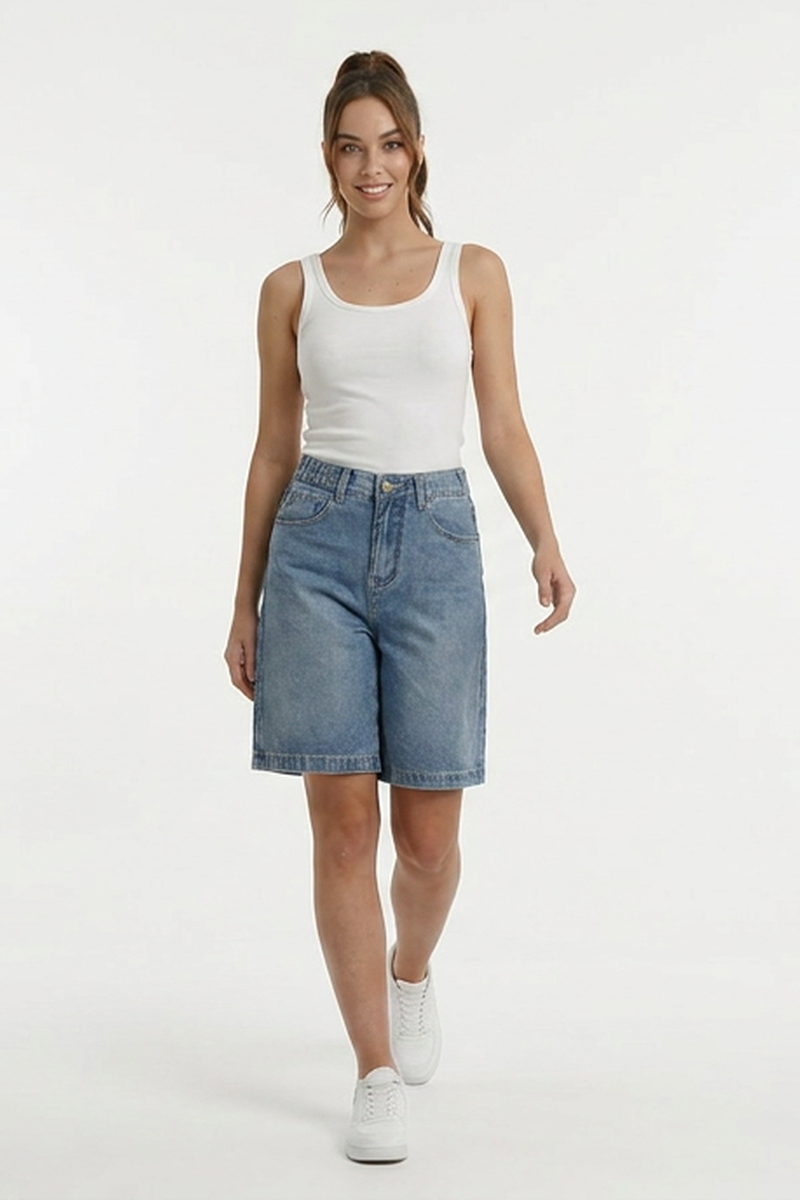 Women's Light Blue Denim Shorts With Back Bow Detail